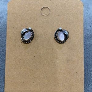 Pink Moonstone Silver Stud Earrings